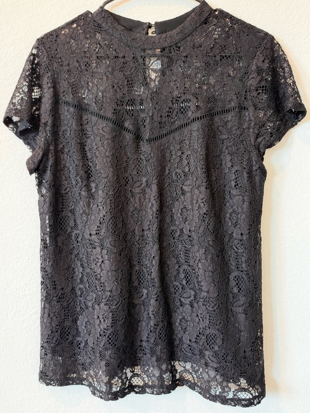 Worthington Black Floral Lace Short Sleeve Blouse